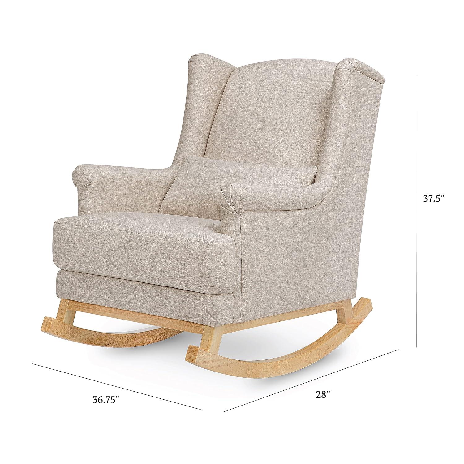 Miranda Cream Performance Fabric Wingback Rocking Chair with Medium Wood Legs