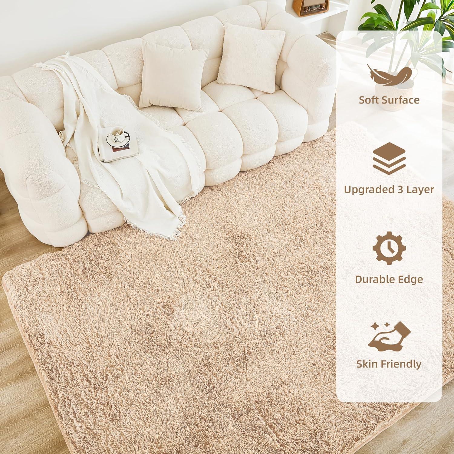 Beige 5x8 Faux Fur Shaggy Area Rug