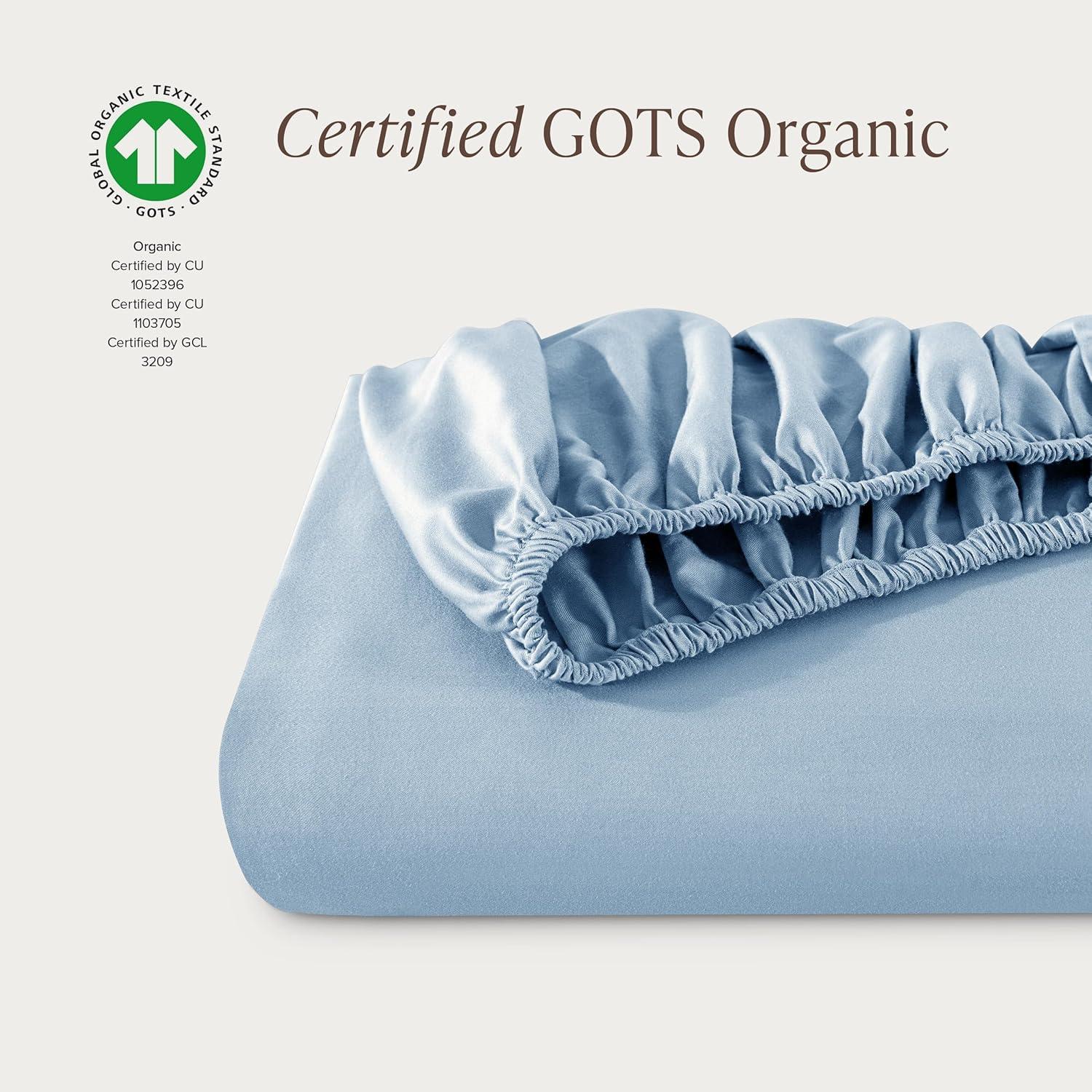 400 Thread Count Organic Cotton Sateen Queen Fitted Sheet Dusty Blue by Bare Home