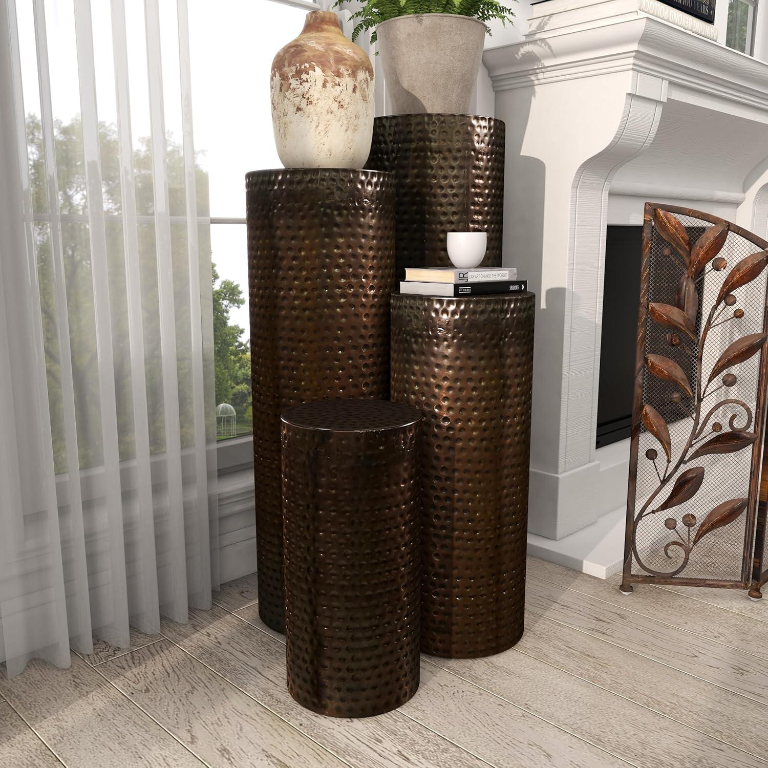 Set of 4 Brown Metal Bouquet Pedestal Tables - Industrial Design