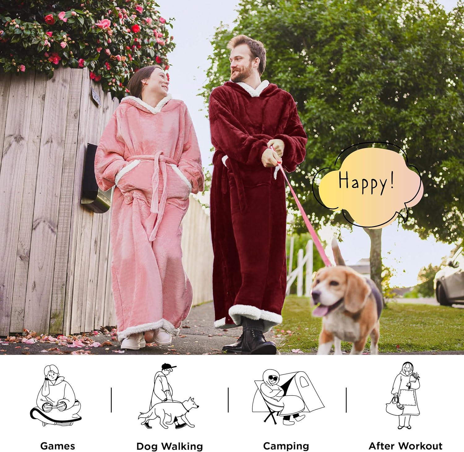 Bedsure Bedsure Blanket Hoodie - Sherpa Wearable Blankets For Women & Kids As Gifts For Women Men, Christmas Gifts Sweatshirt Blanket