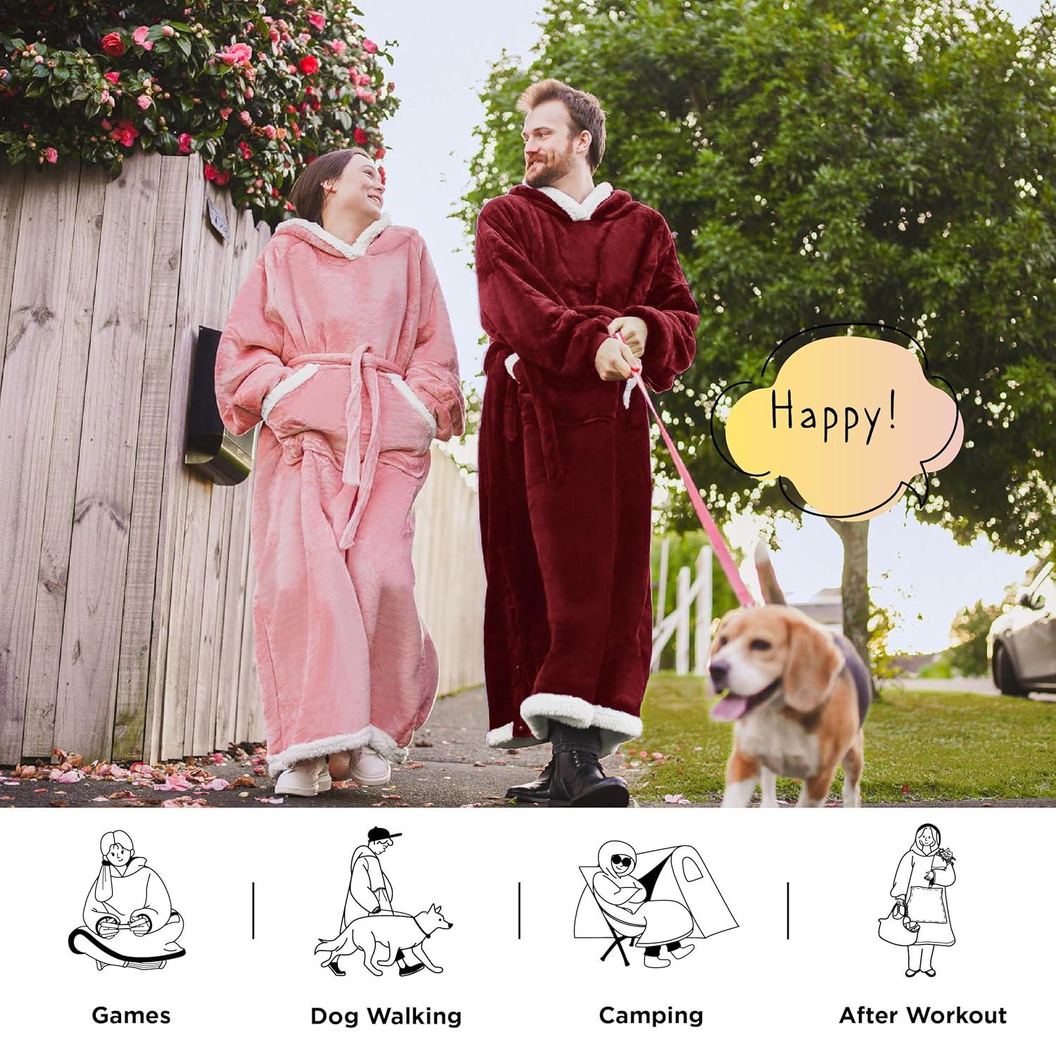 Bedsure Bedsure Blanket Hoodie - Sherpa Wearable Blankets For Women & Kids As Gifts For Women Men, Christmas Gifts Sweatshirt Blanket