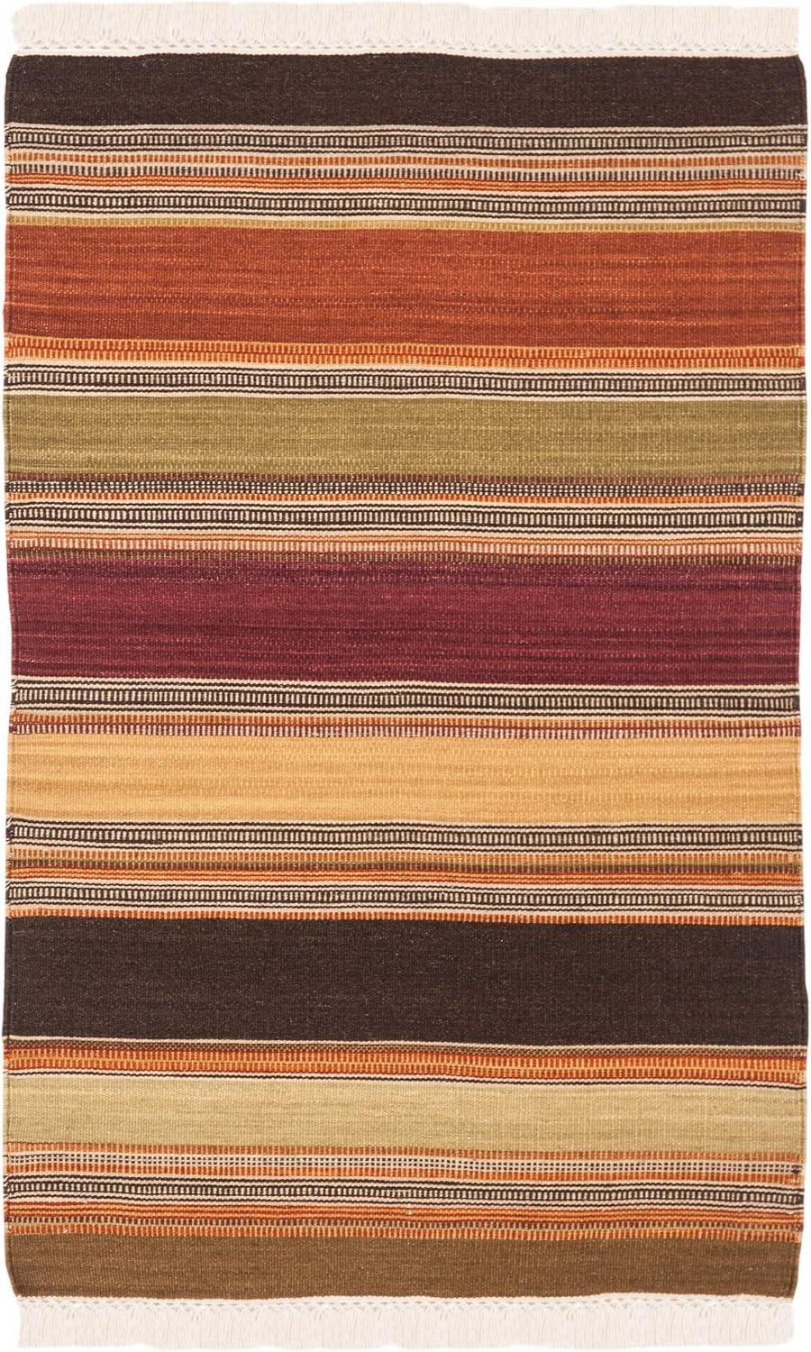 Southwestern Chic Red Stripe Handwoven Wool Square Rug