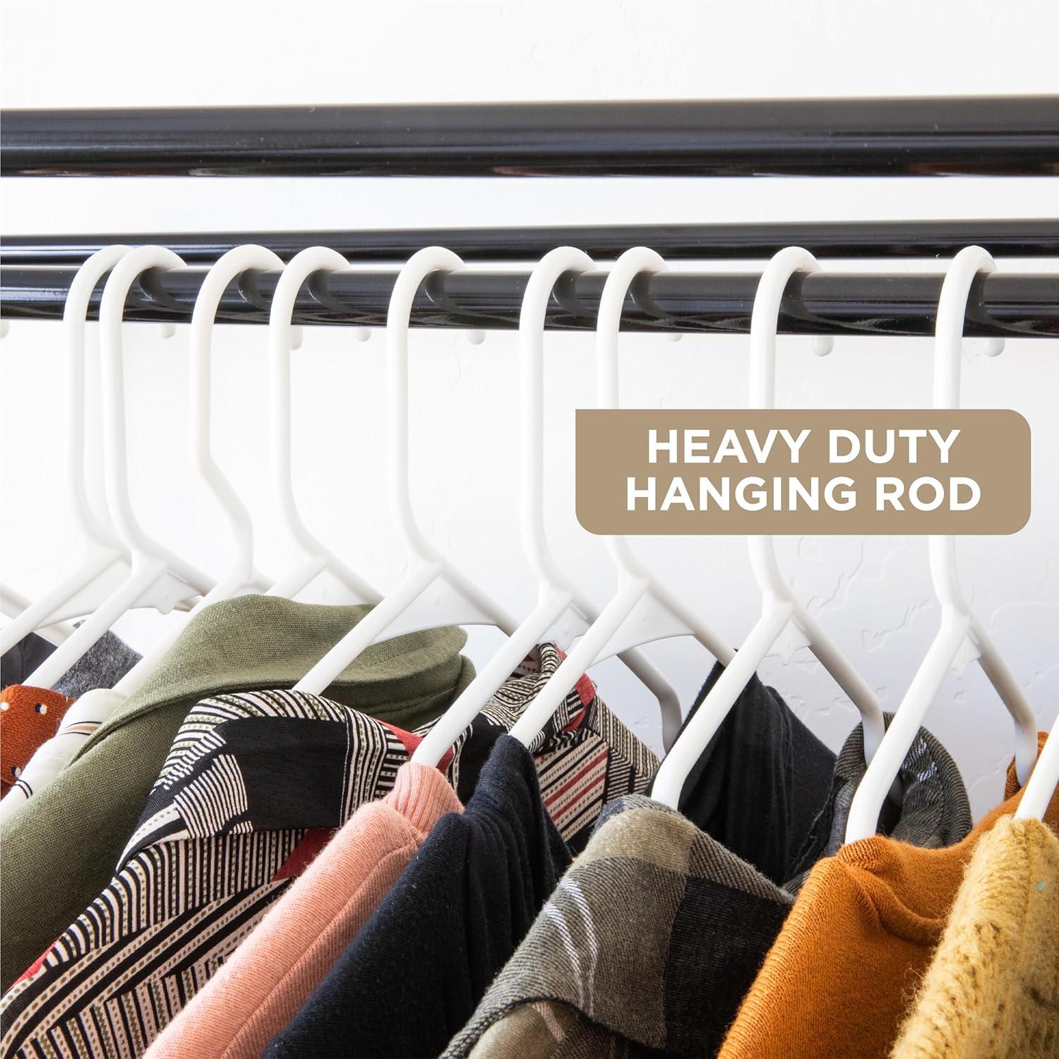 HOLDN’ STORAGE Portable Wardrobe Closet, Large - Premium Heavy Duty Metal Hanging Rod with Black Cover- 50 Lb. Weight Capacity- Super Easy Assembly, No Tools Required