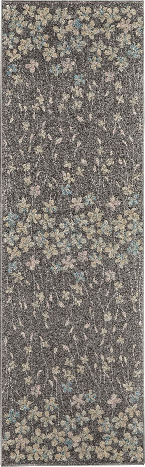 Nourison Tranquil 5'3" X 7'3" (5' x 7') Grey/Beige Area Rug Bohemian Botanical Vine and Bloom by Nourison