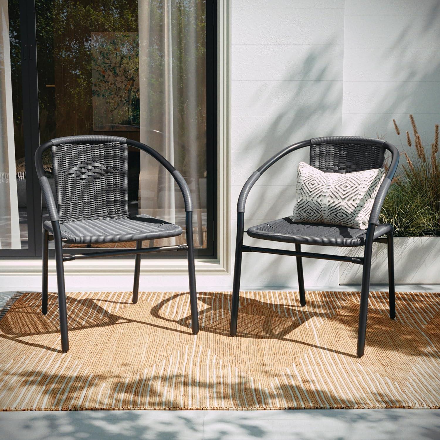 Flash Furniture Lila 2 Pack Gray Rattan Indoor-Outdoor Restaurant Stack Chair
