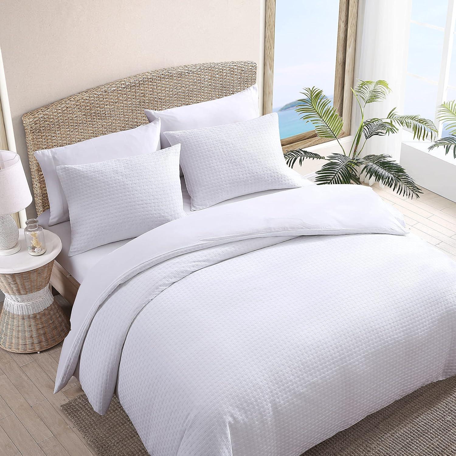 Tommy Bahama Basketweave Solid White Cotton Duvet Cover Set