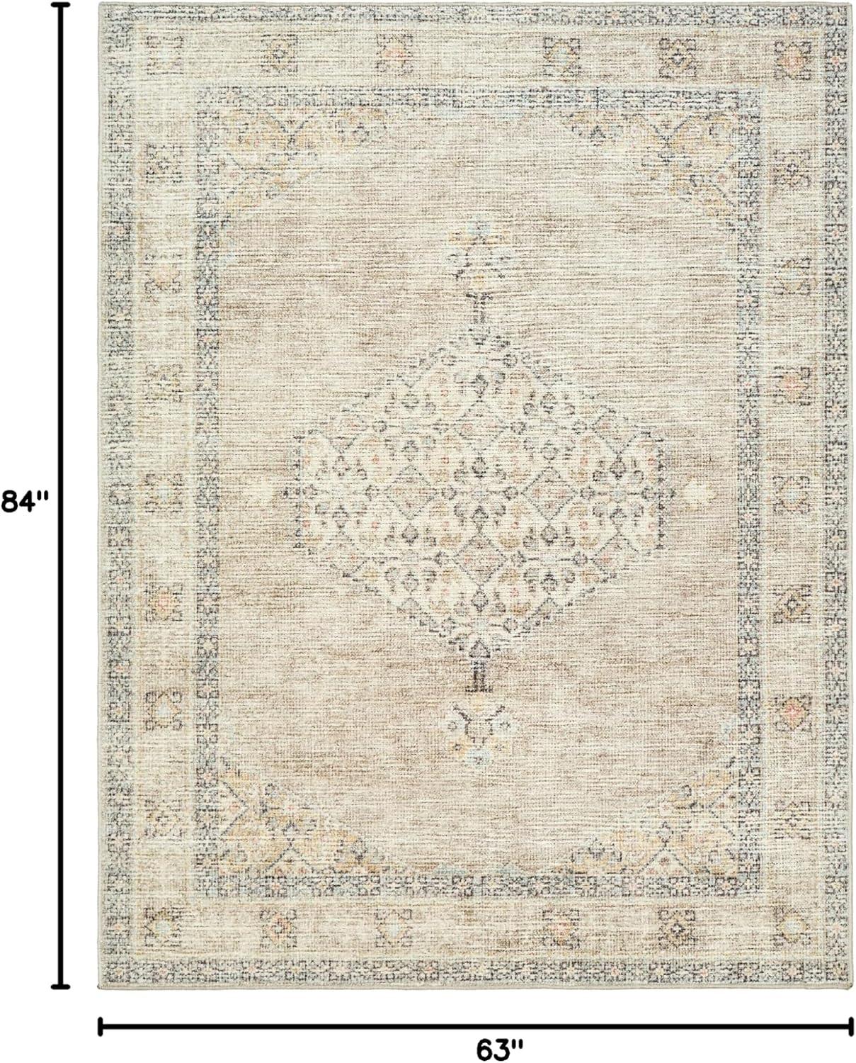 Off-White Synthetic Stain-Resistant 5'3" x 7' Area Rug