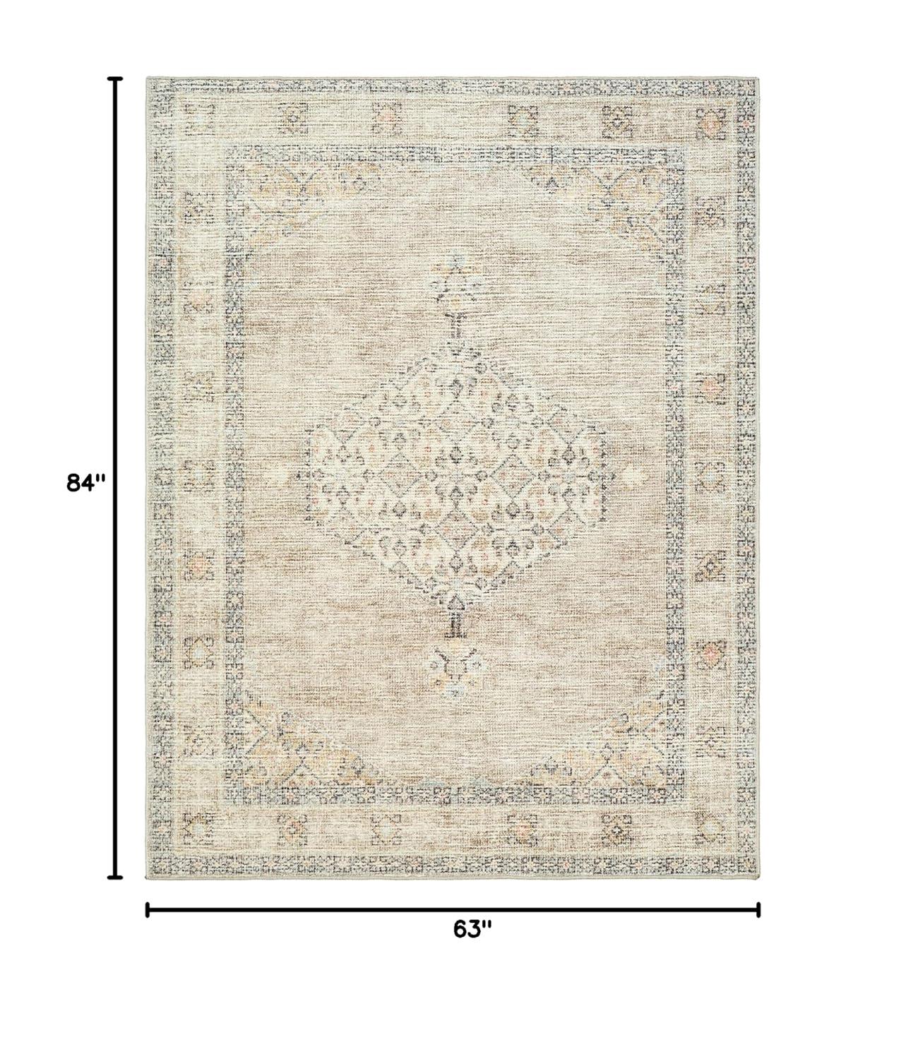 Off-White Synthetic Stain-Resistant 5'3" x 7' Area Rug