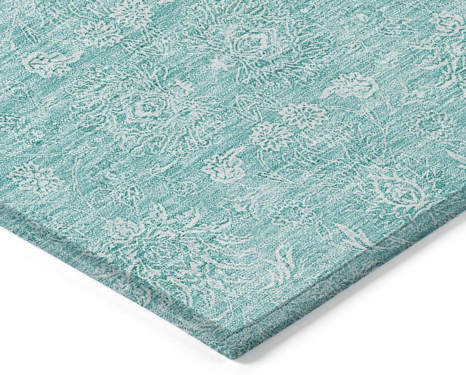 Aqua Floral Synthetic 8' x 10' Washable Area Rug