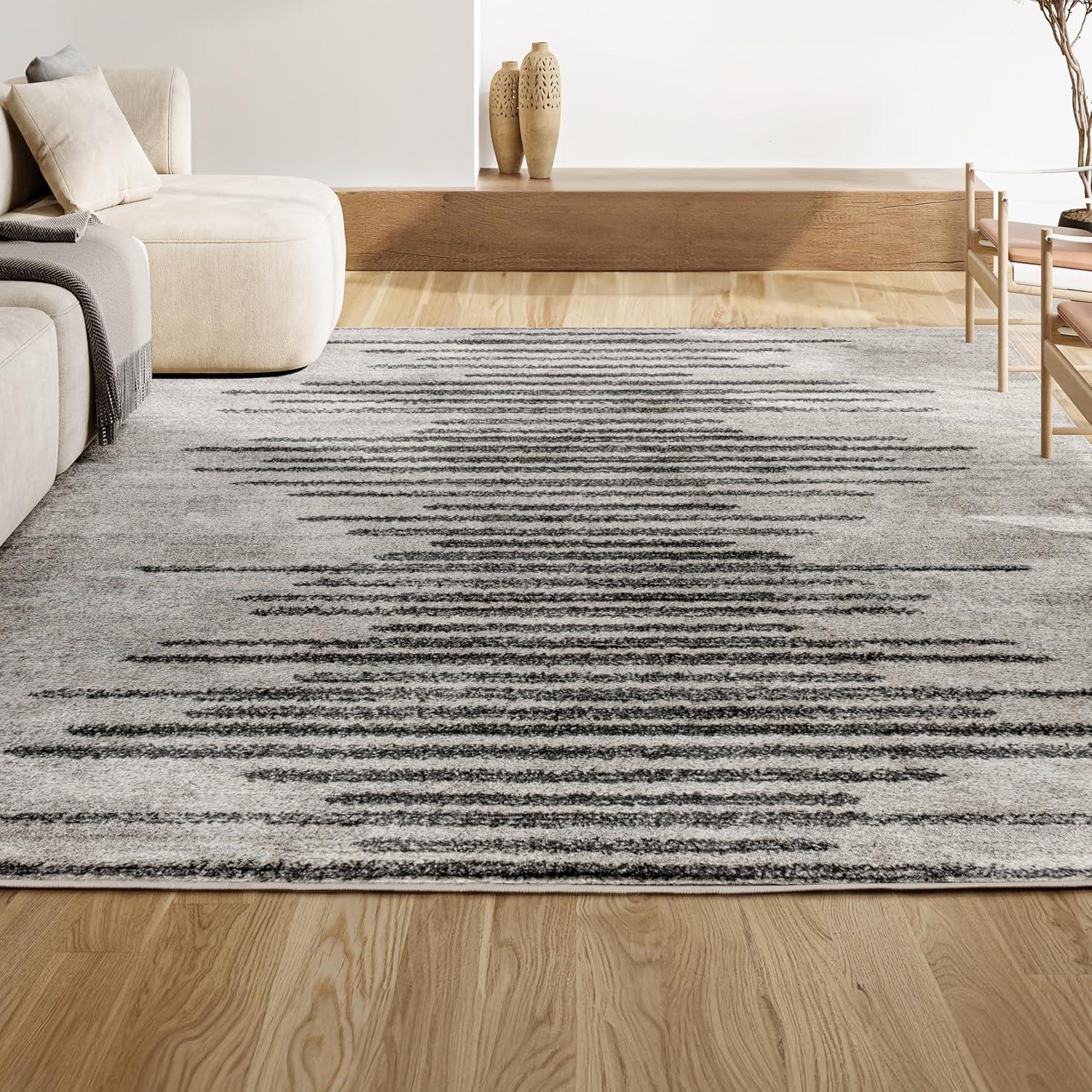 3'x5' Aya Berber Stripe Geometric Area Rug, Cream/Gray - JONATHAN Y