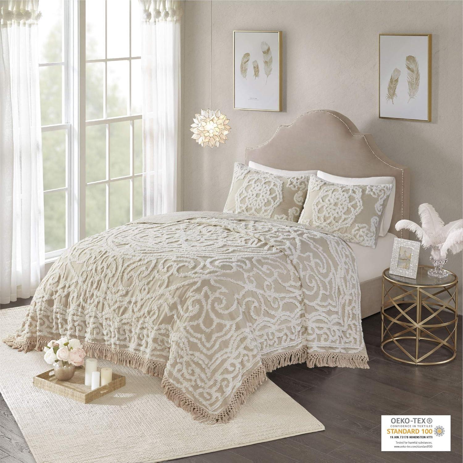 Madison Park Laetitia Tufted Chenille Cotton Medallion Fringe Coverlet Set