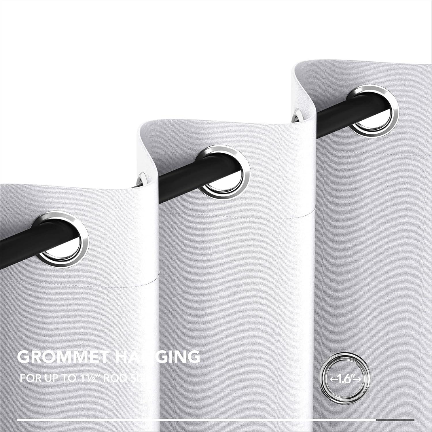 Deconovo White Blackout Curtains for Bedroom - Grommet Thermal Insulated Room Darkening Curtains, 2 Panels