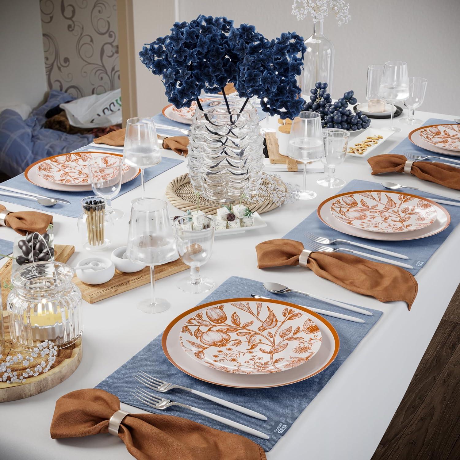 Trendables Plastic Disposable Plate Set 40 x 8" and 40 x 10" Brown and White Thanksgiving Plate with Pomegranate Design