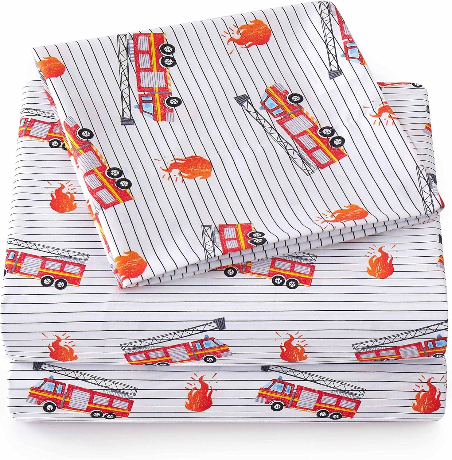 Fire Truck Print Microfiber Kids' Full Sheet Set