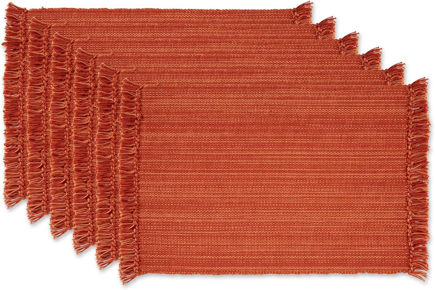 Spice Orange Woven Fabric Fringe Placemats Set of 6