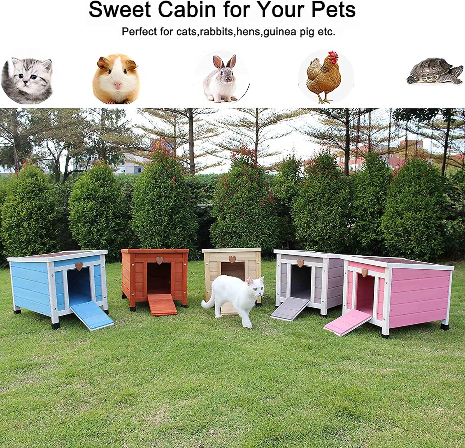 Rockever Cat House Outside, Feral Cat House Outdoor Weatherproof Rabbit Hutch Small, Wooden Small Pet House and Habitats -Wine red