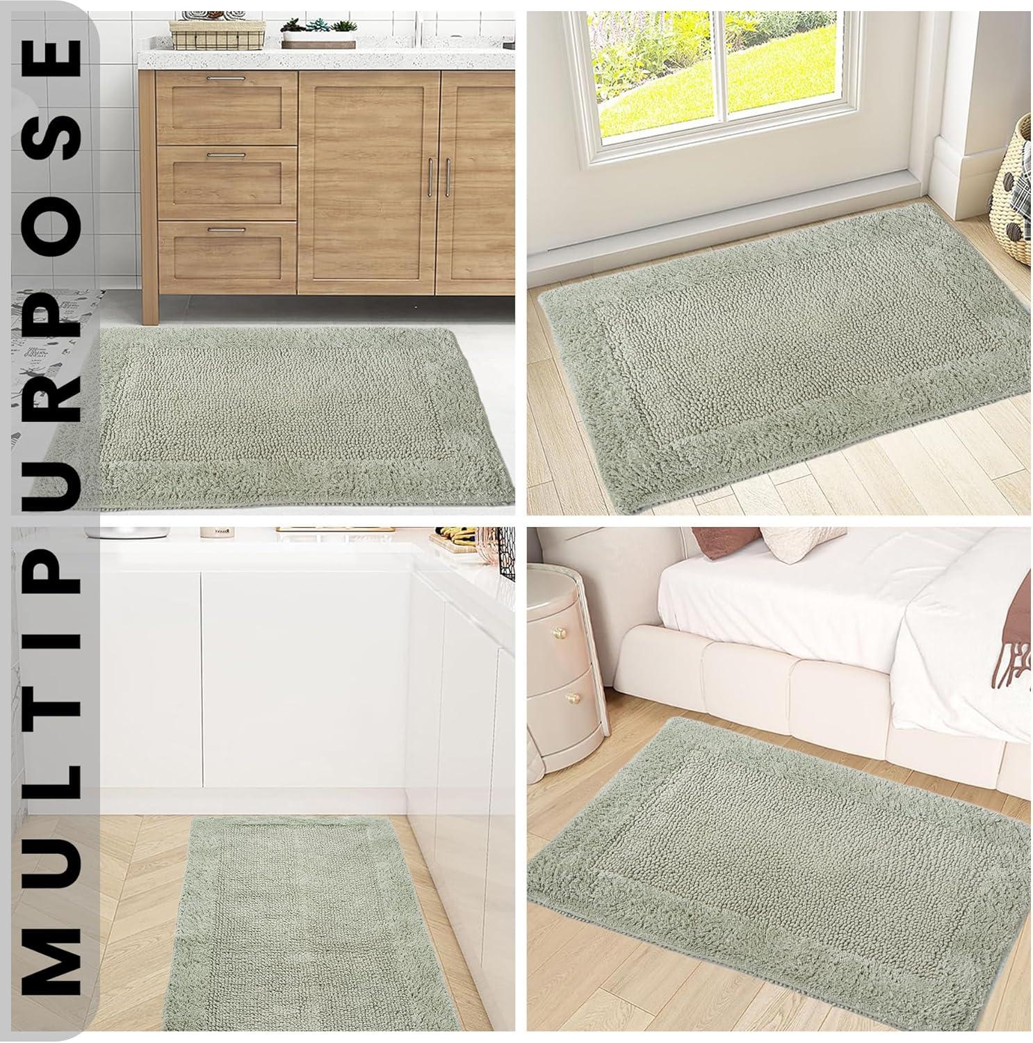 Better Trends Edge Sage 100% Cotton Reversible 2 Piece Bath Rug Set, 17" x 24" | 24" x 40"