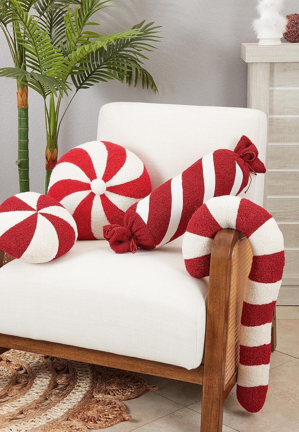 Saro Lifestyle Festive Candy Cane Poly Filled Throw Pillow, 13", Red