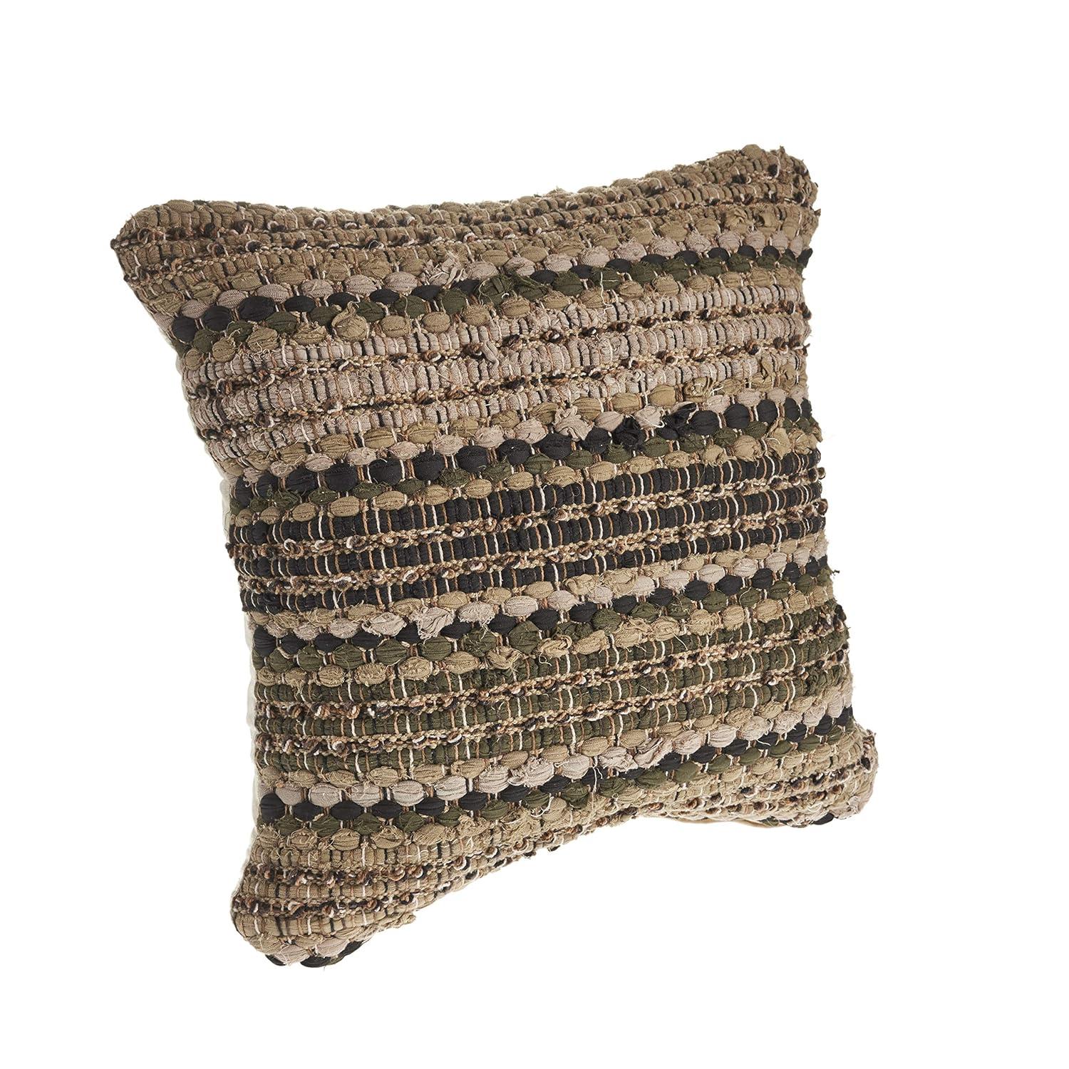 Ox Bay Drew 18" x 18" Beige/Brown Striped Cotton Blend Adult Decorative Throw Pillow Cover