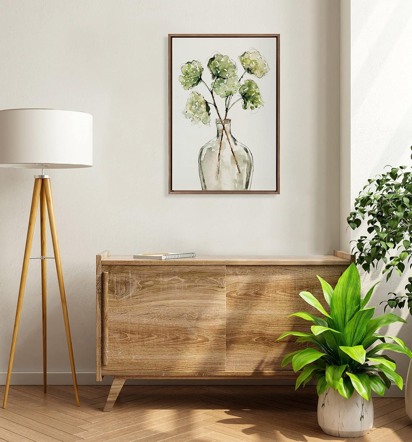 Kate & Laurel All Things Decor 23" x 33" Sylvie Greenery Vase Framed Canvas by Sara Berrenson Gold: Botanical Digital Art