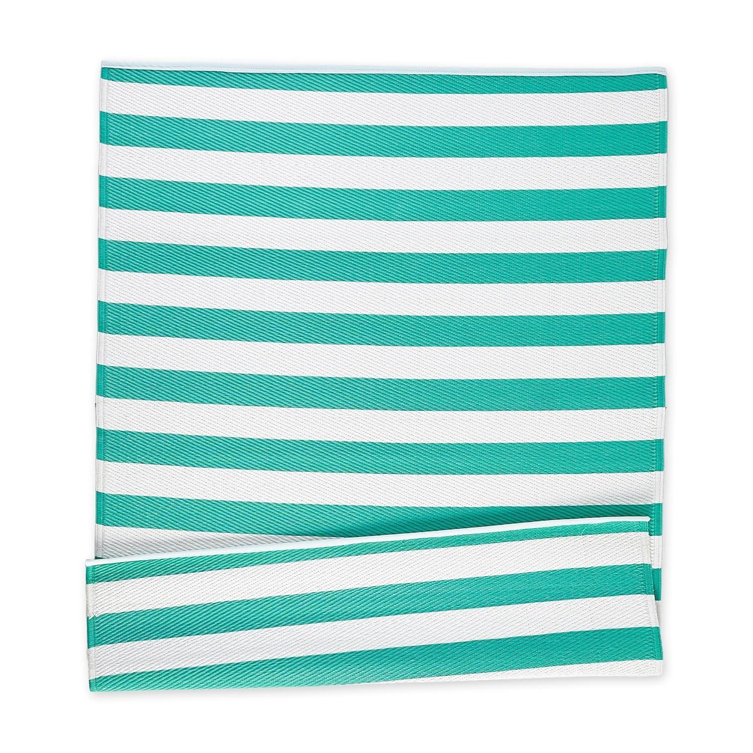 Design Imports Aqua/White Stripe Outdoor Rug 4X6 Ft