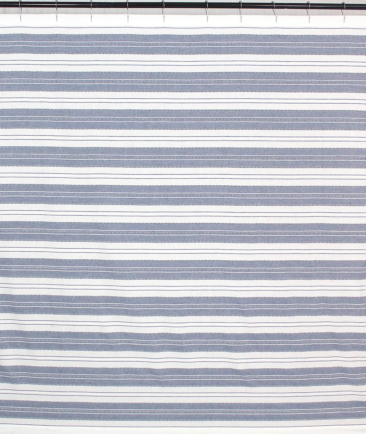 Nautical Striped Blue and White Cotton Shower Curtain 72" x 72"