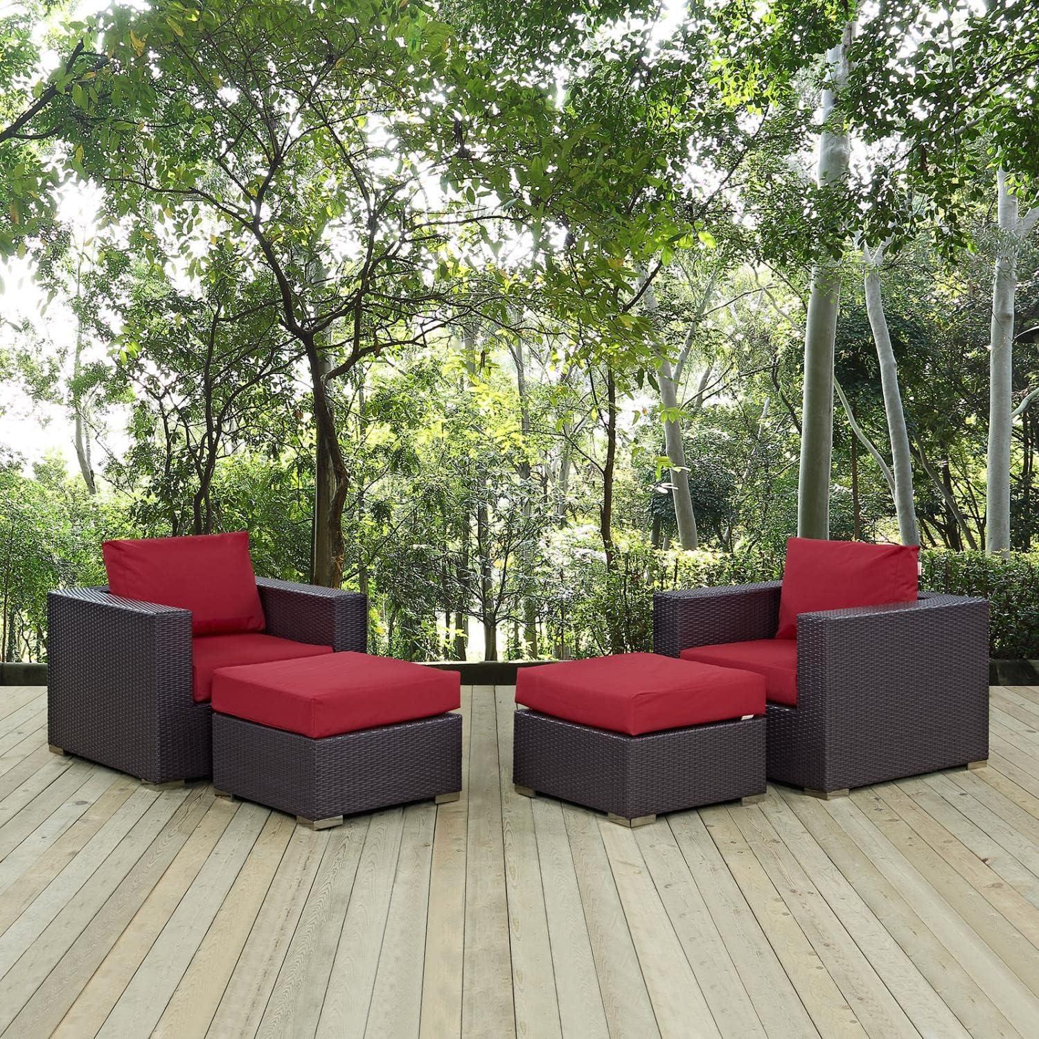 Espresso Red Wicker Rattan 4-Piece Outdoor Patio Set