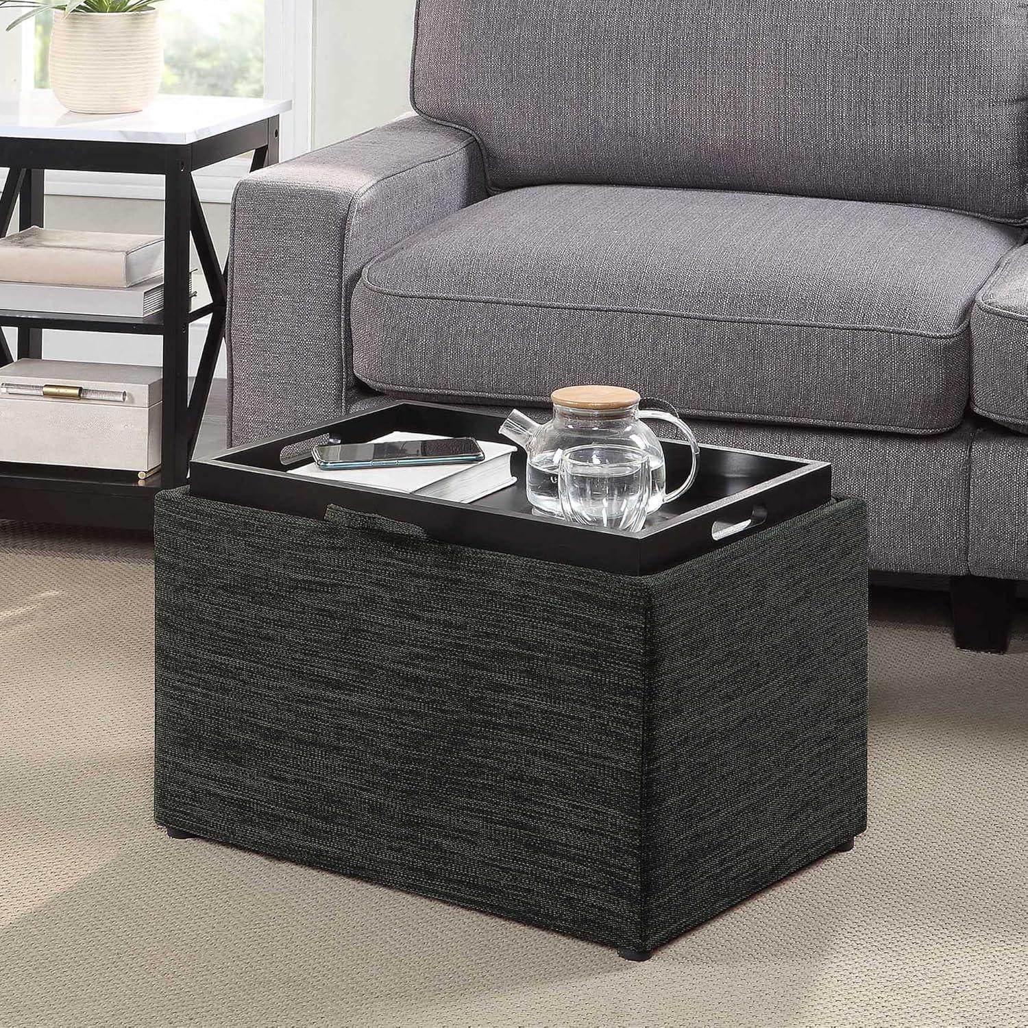 Modern Dark Charcoal Gray Fabric Storage Ottoman with Reversible Tray, 23"