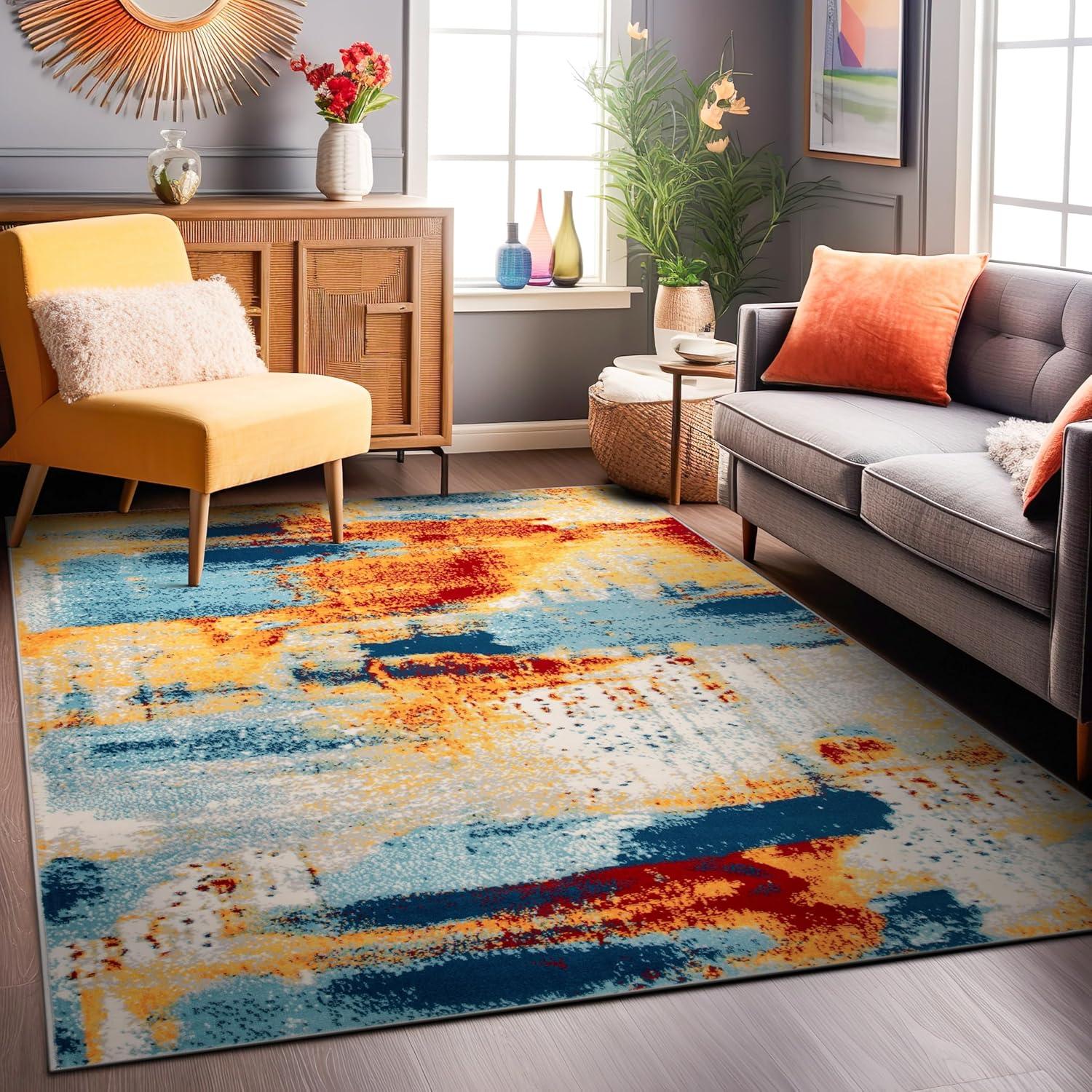 Bohemian Abstract Multi-Color 5' x 7' Washable Area Rug