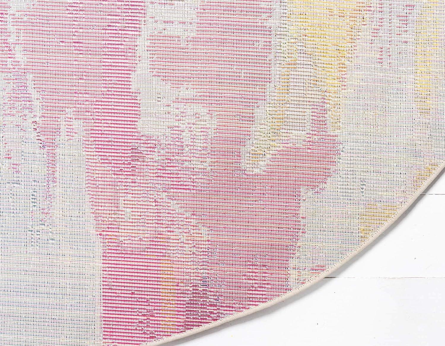 Unique Loom Estrella Collection Area Rug - Laurnell (6' 1" Round Pink/Orange)