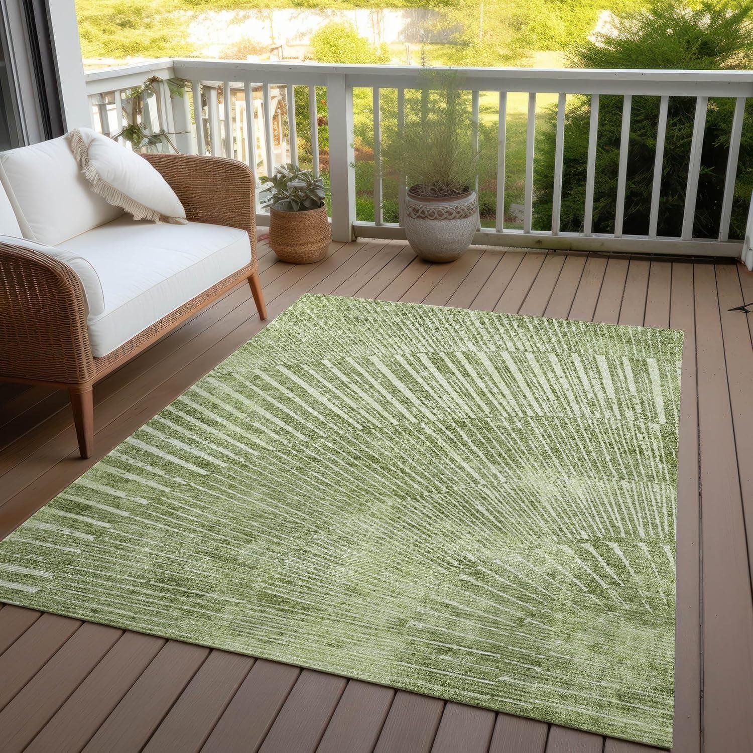 Sage Green Geometric Synthetic 8' x 10' Washable Rug