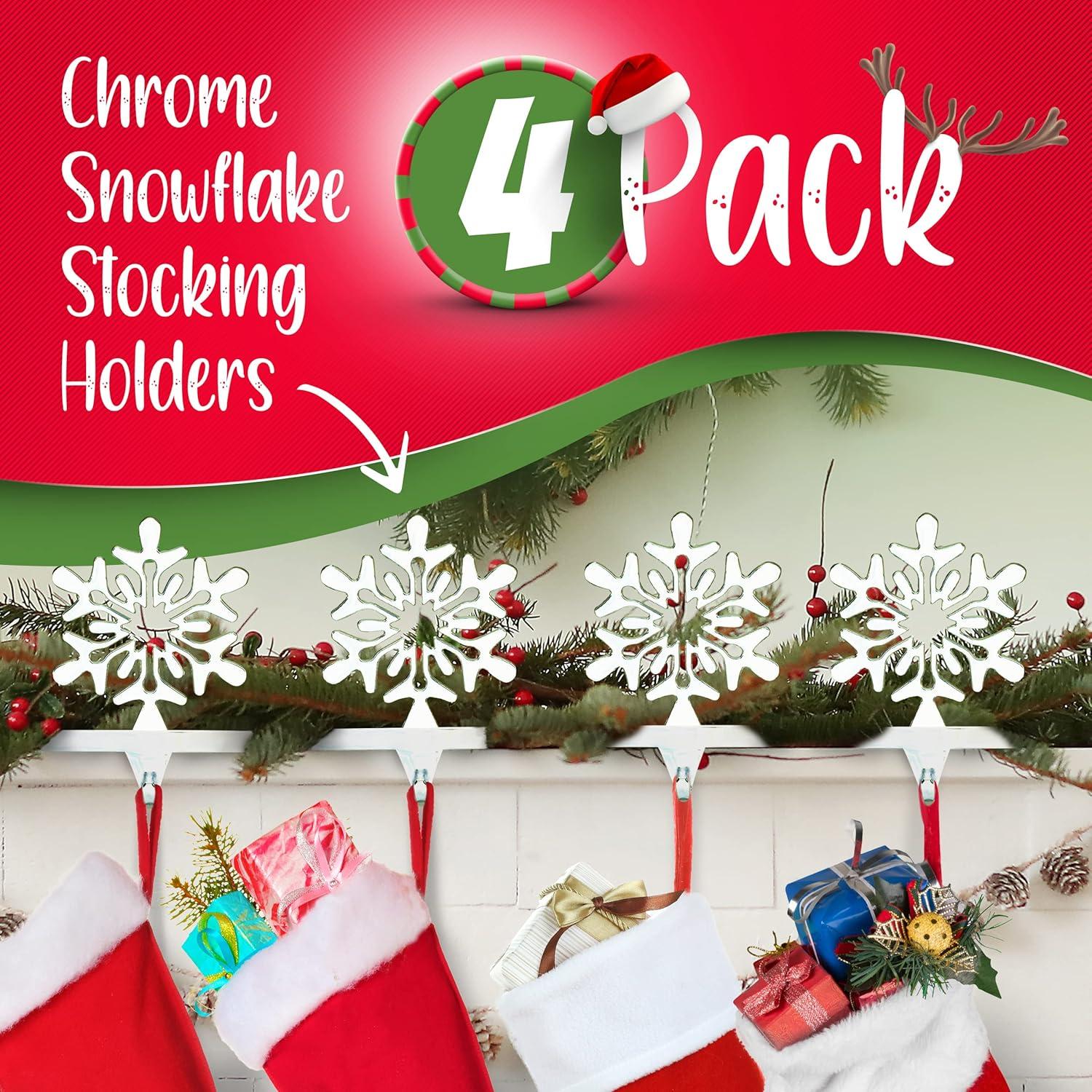 Season 4 Sparkles 4 Pieces Snowflake Stocking Holder Metal for Hanging Stockings