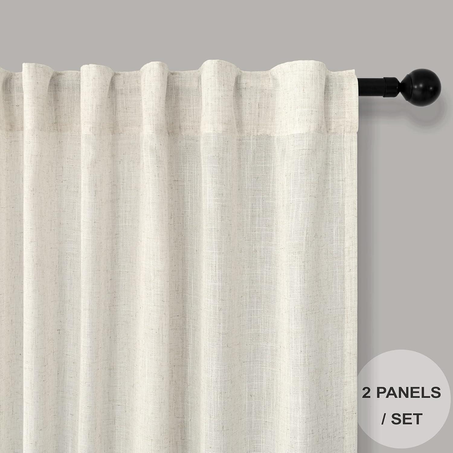 Ivory Cream Curtains 86 Inches Long For Living Room 2 Panel Set Back Tab Pocket Light Filtering Semi Sheer Linen Pleat Curtains Rustic Farmhouse Boho Decor Cotton Textured Gauze Drapes 52 X 86