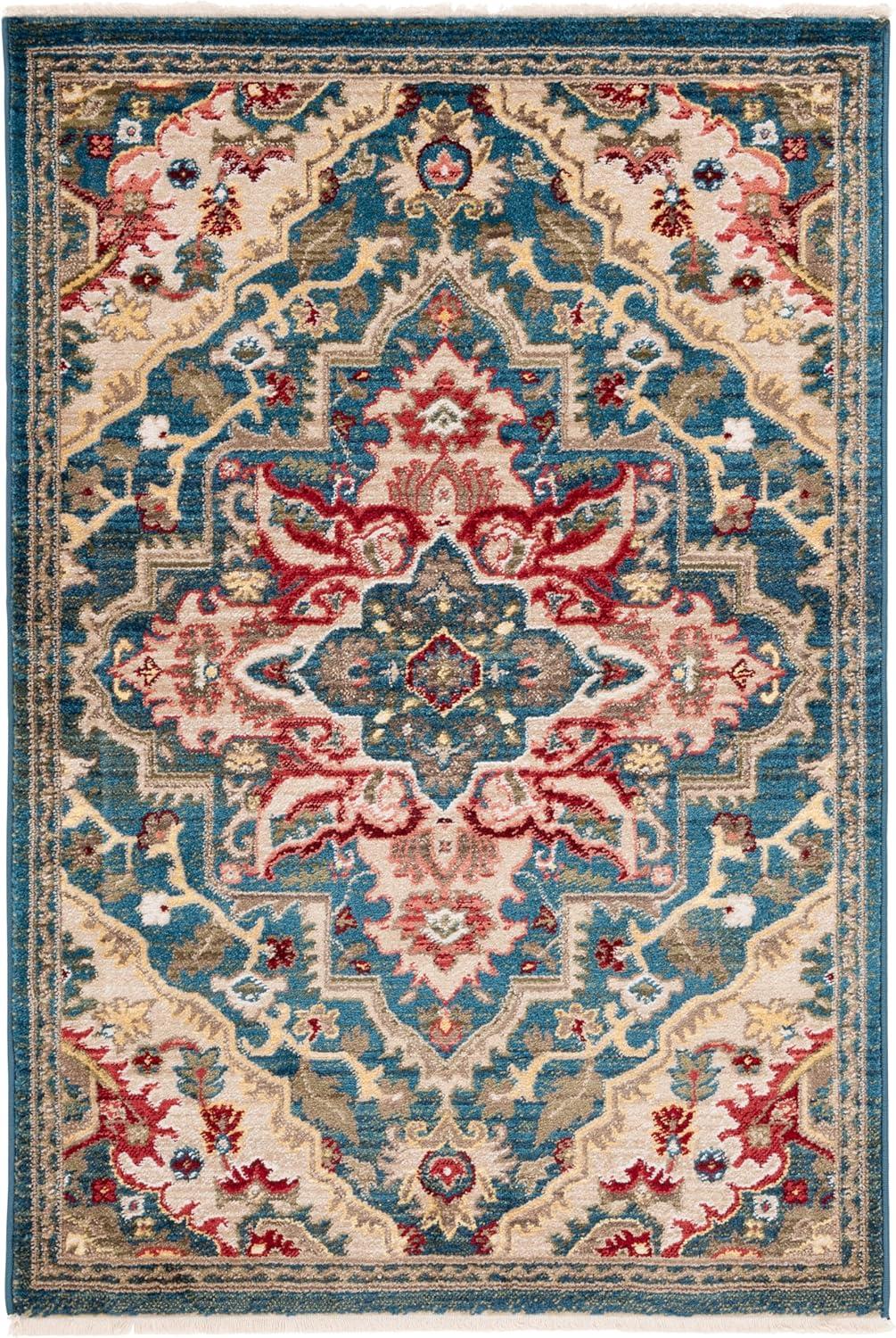 Kashan KSN304 Power Loomed Accent Rug - Blue/Beige - 3'3"x4'10" - Safavieh.