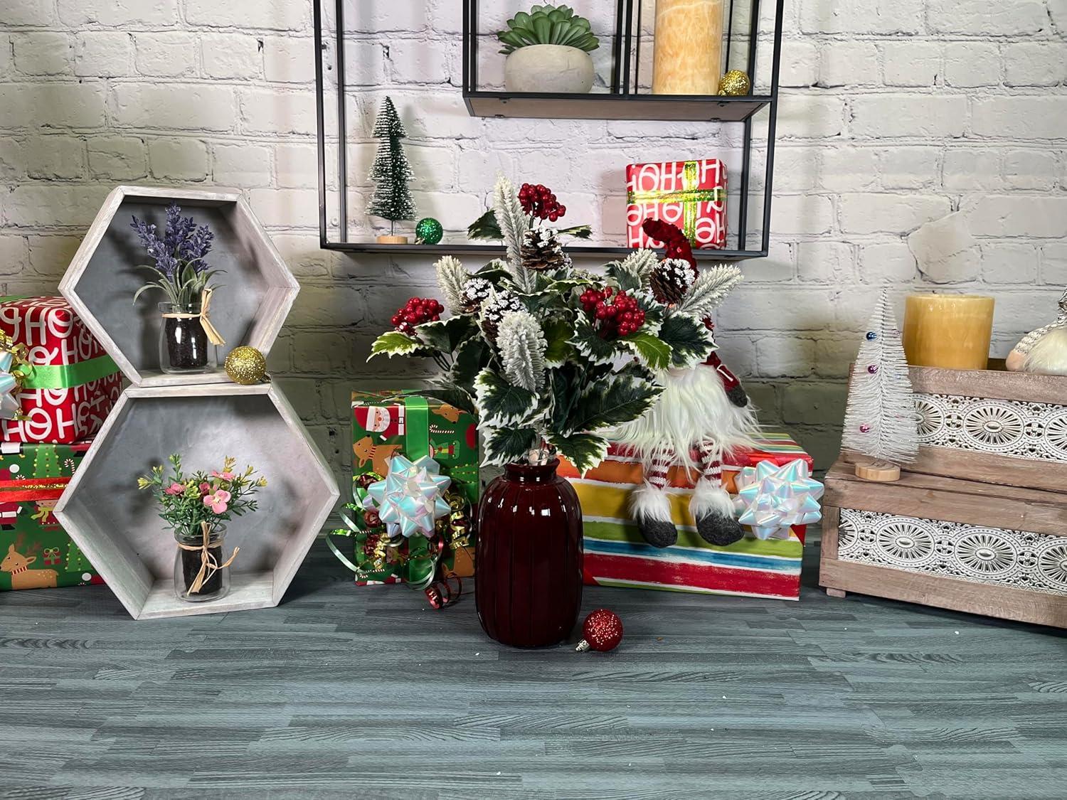 Artificial Holly Leaves Berries Christmas Bush