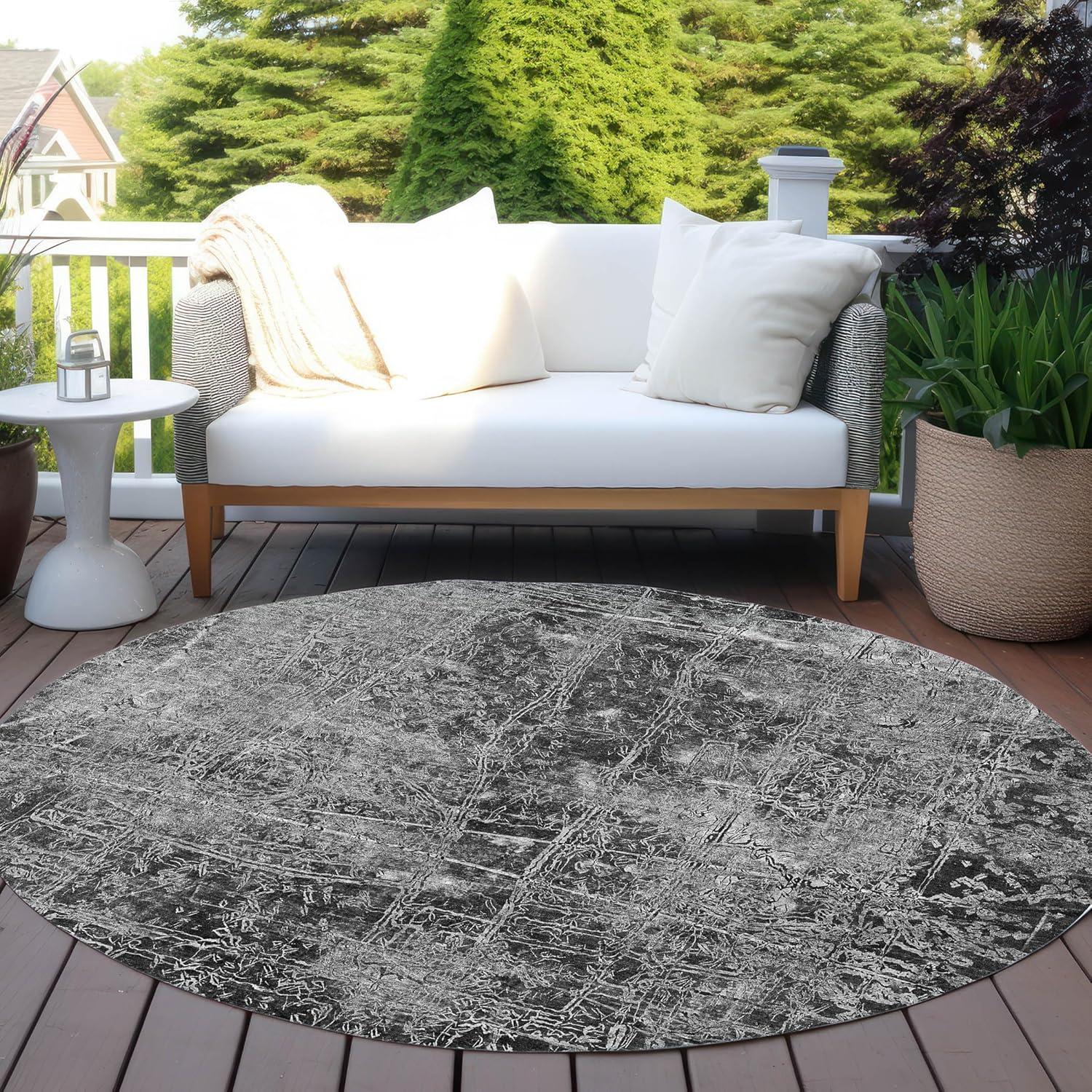 Addison Gray Synthetic Round Washable Area Rug 8'