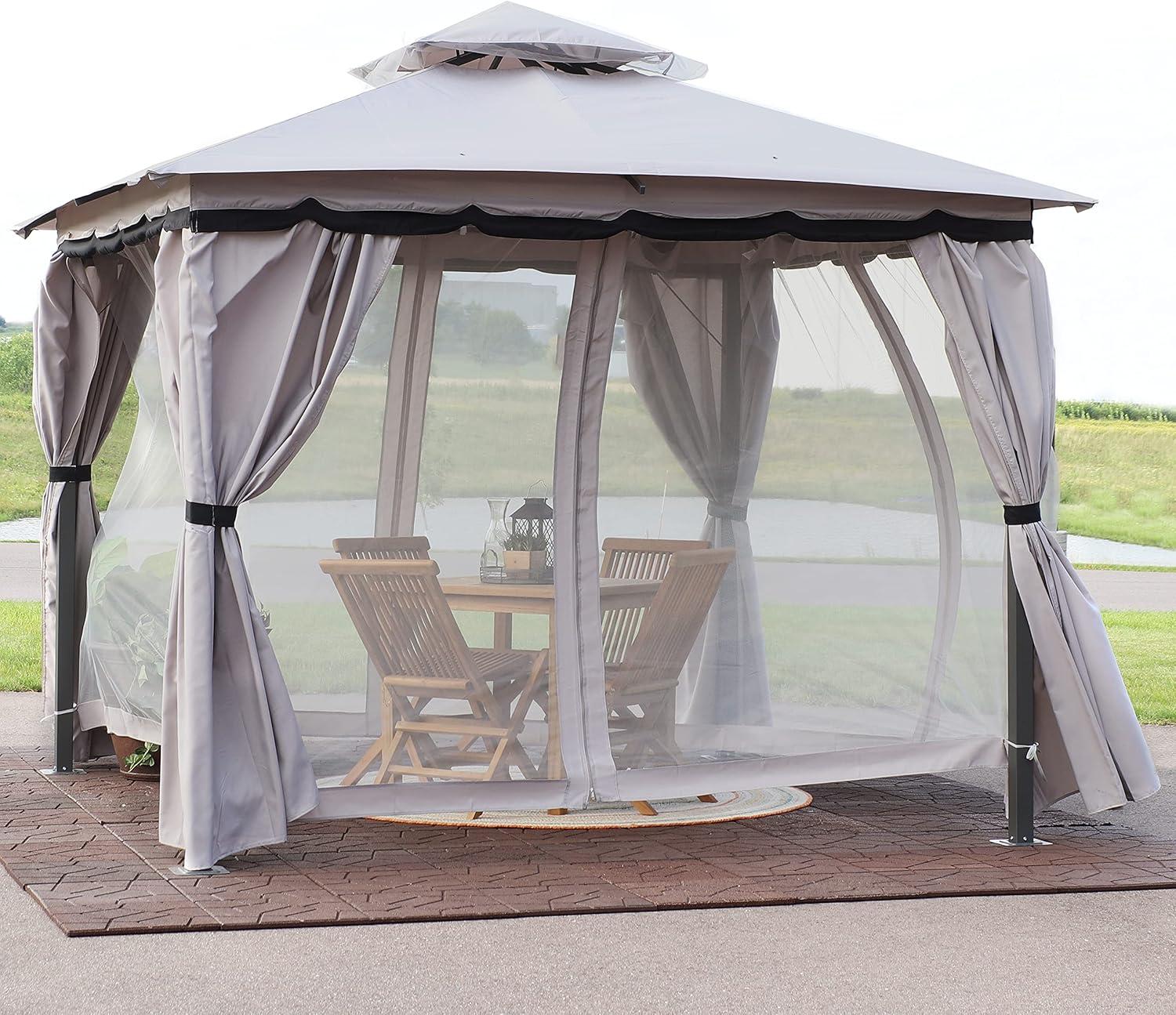 Sunnydaze Soft Top Rectangle Patio Gazebo with Screens and Privacy Walls for Backyard, Garden or Deck - Gray
