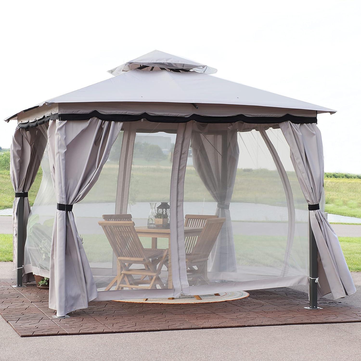Sunnydaze Soft Top Rectangle Patio Gazebo with Screens and Privacy Walls for Backyard, Garden or Deck - Gray