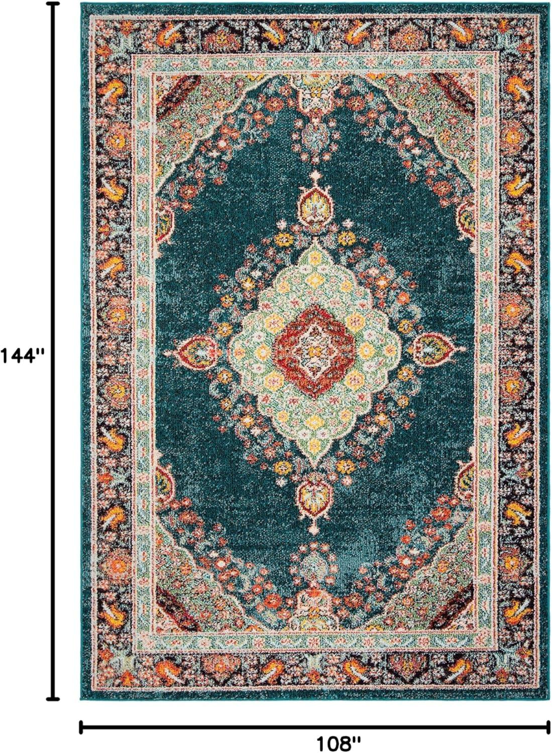 SAFAVIEH Madison Sonam Floral Bordered Area Rug, Navy/Turquoise, 9' x 12'