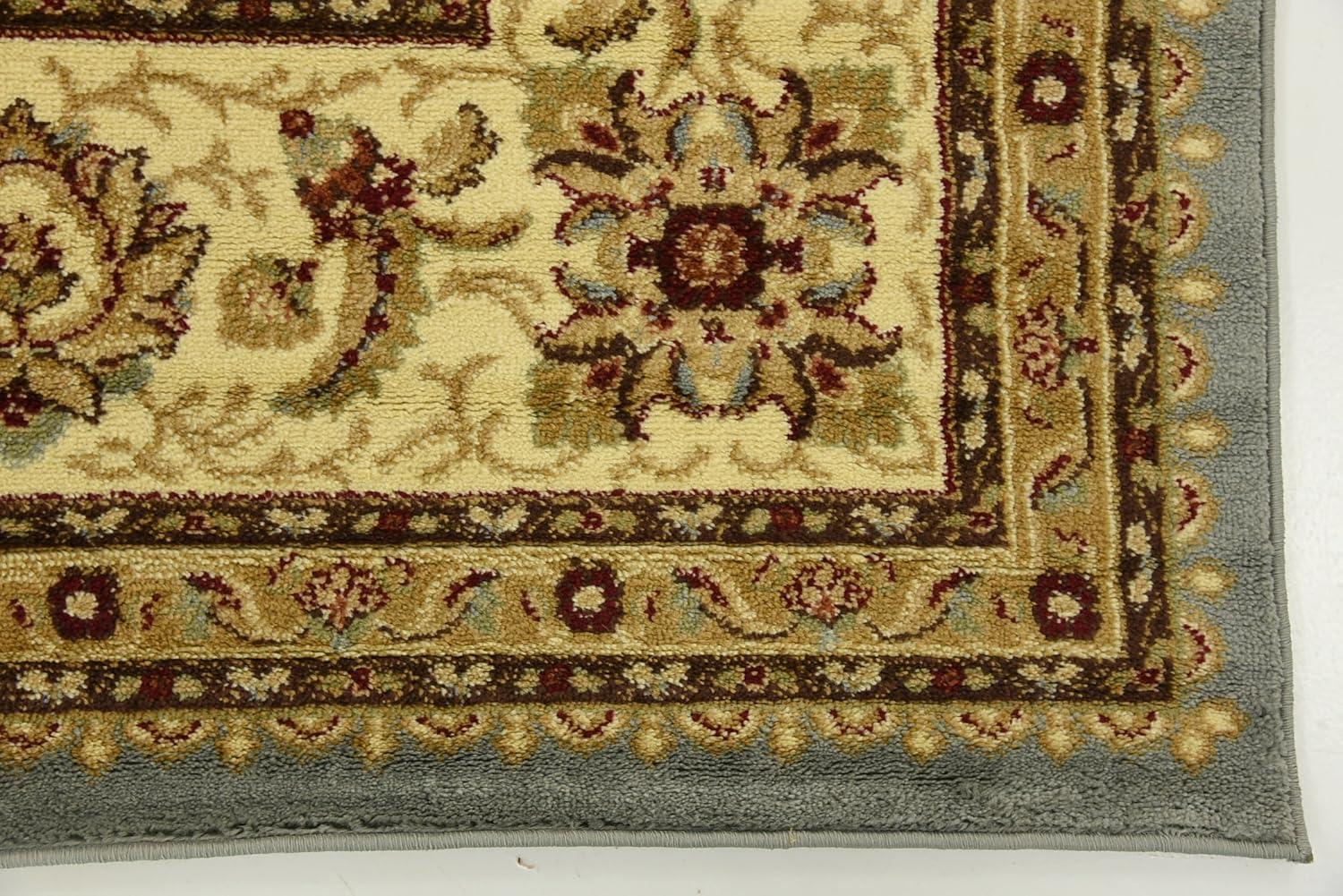 Light Blue and Cream Synthetic 9' x 12' Traditional Area Rug