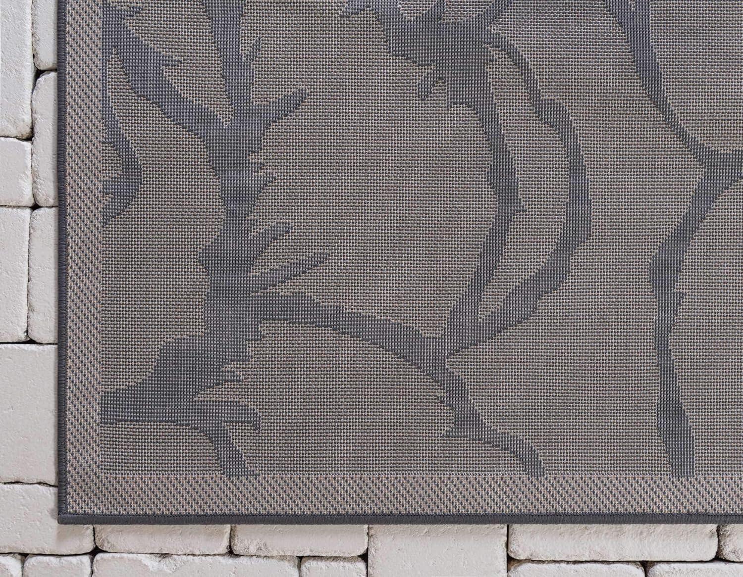 Gray Rectangular Stain-Resistant Synthetic Outdoor Rug, 3x5 ft