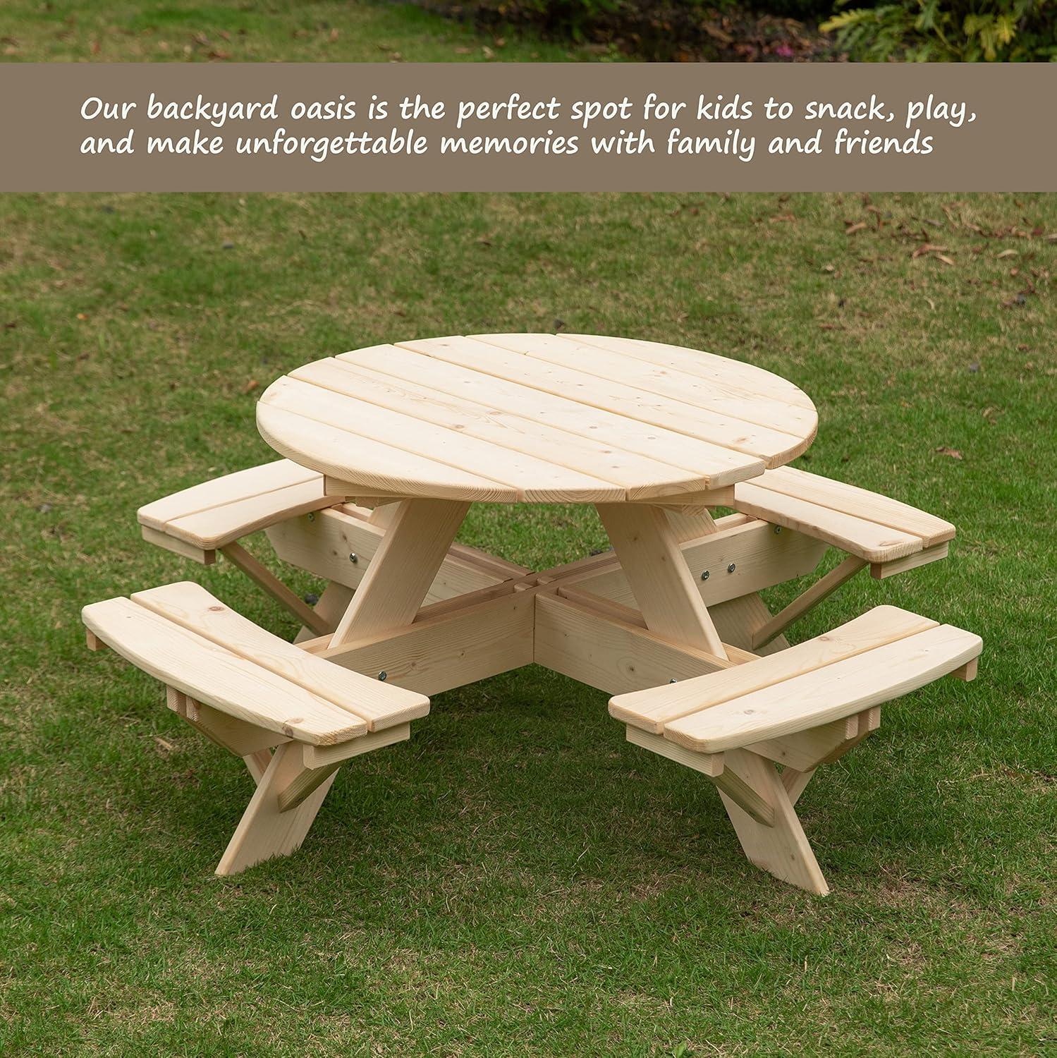 Isabelle & Max™ Admeto Wooden Kids Round Picnic Table Bench, Outdoor Children's Backyard Table, Crafting, Dining, and Playtime Patio Table