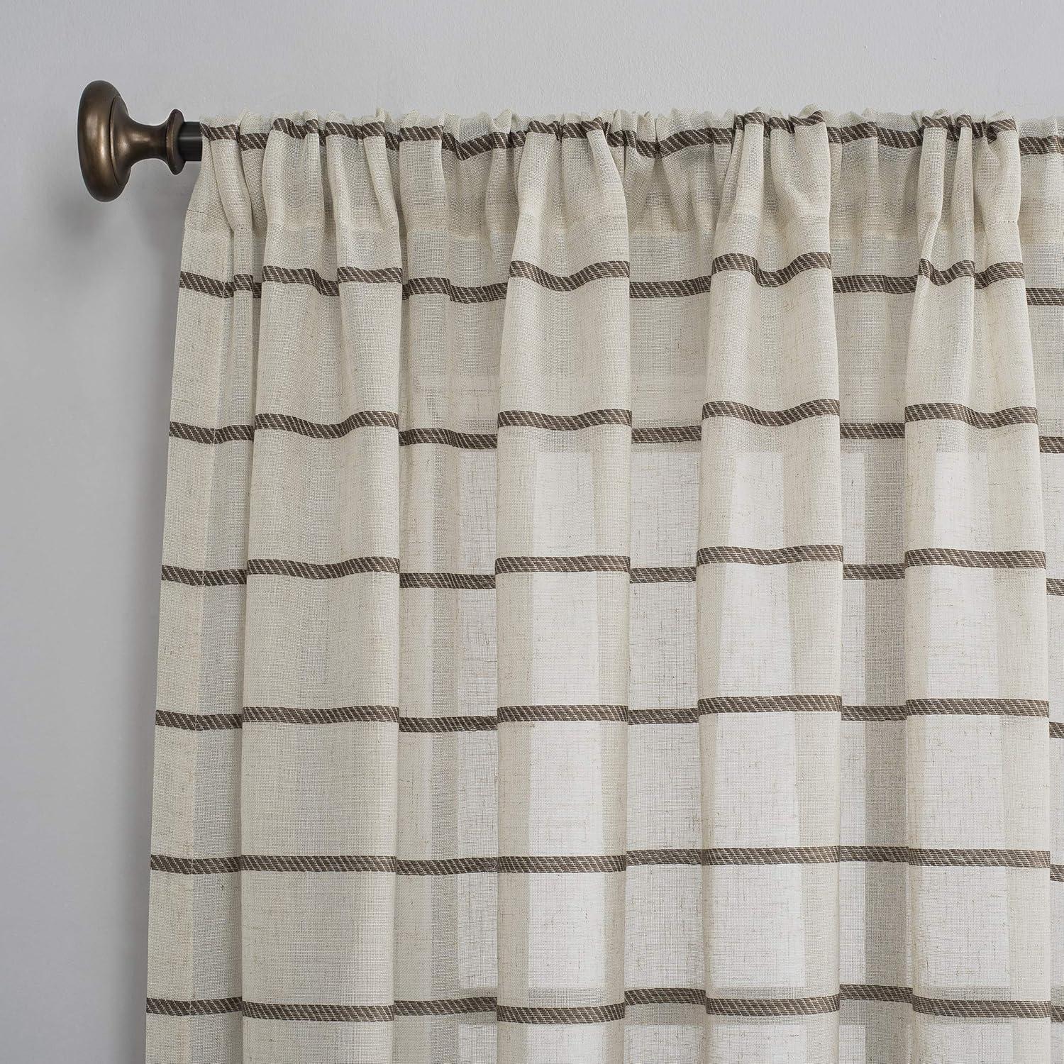 Clean Window Aso Twill Stripe Anti-Dust Linen Blend Sheer Curtain Panel