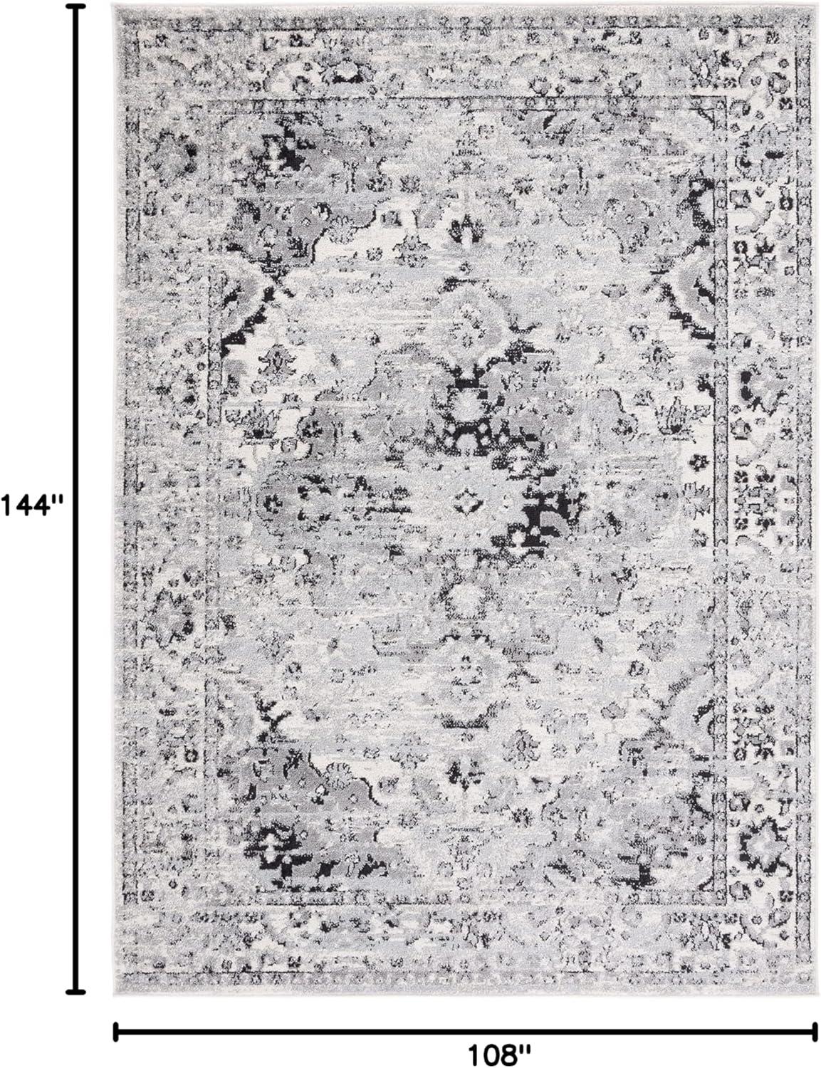 SAFAVIEH Madison Caden Floral Bordered Area Rug, Grey/Black, 9' x 12'