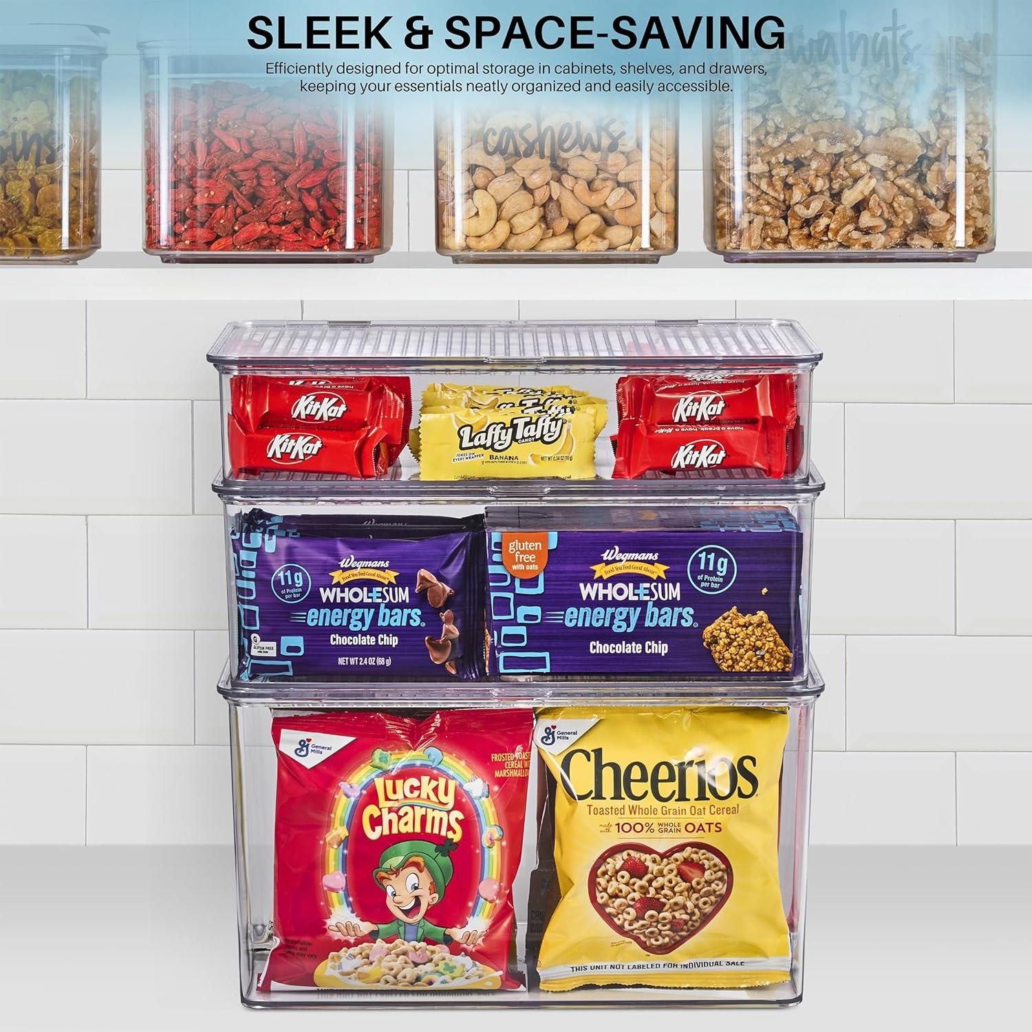 Sorbus Variety Clear Storage Bins For Pantry & Fridge With Hinged Lids, 3 Piece