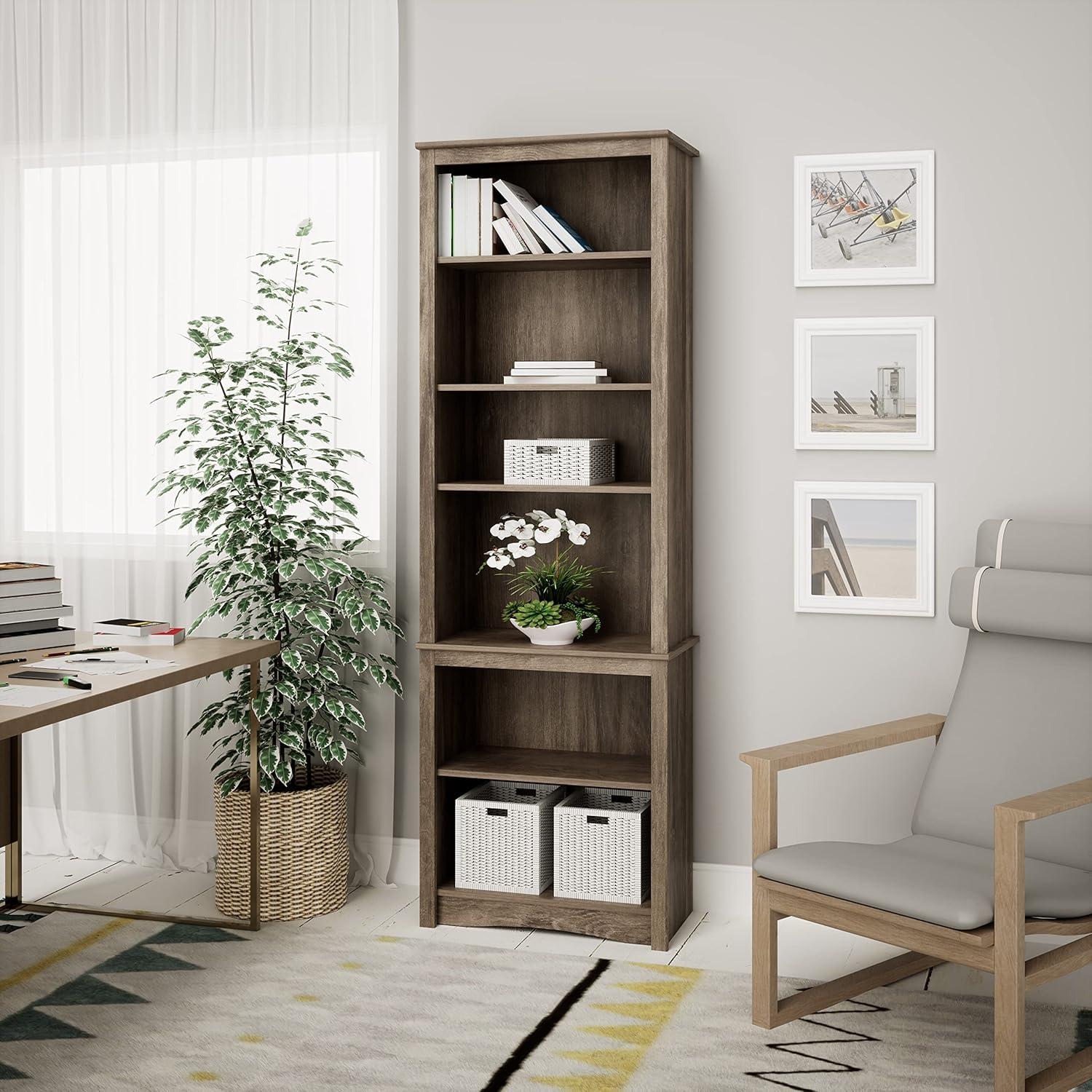 Drifted Gray Composite Transitional Tall 6-Shelf Bookcase