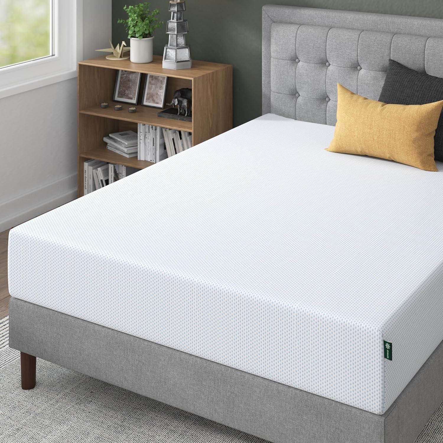 Zinus 10" Calm Green Tea Cooling Gel Memory Foam Mattress, Pressure Relieving, Adult, Full