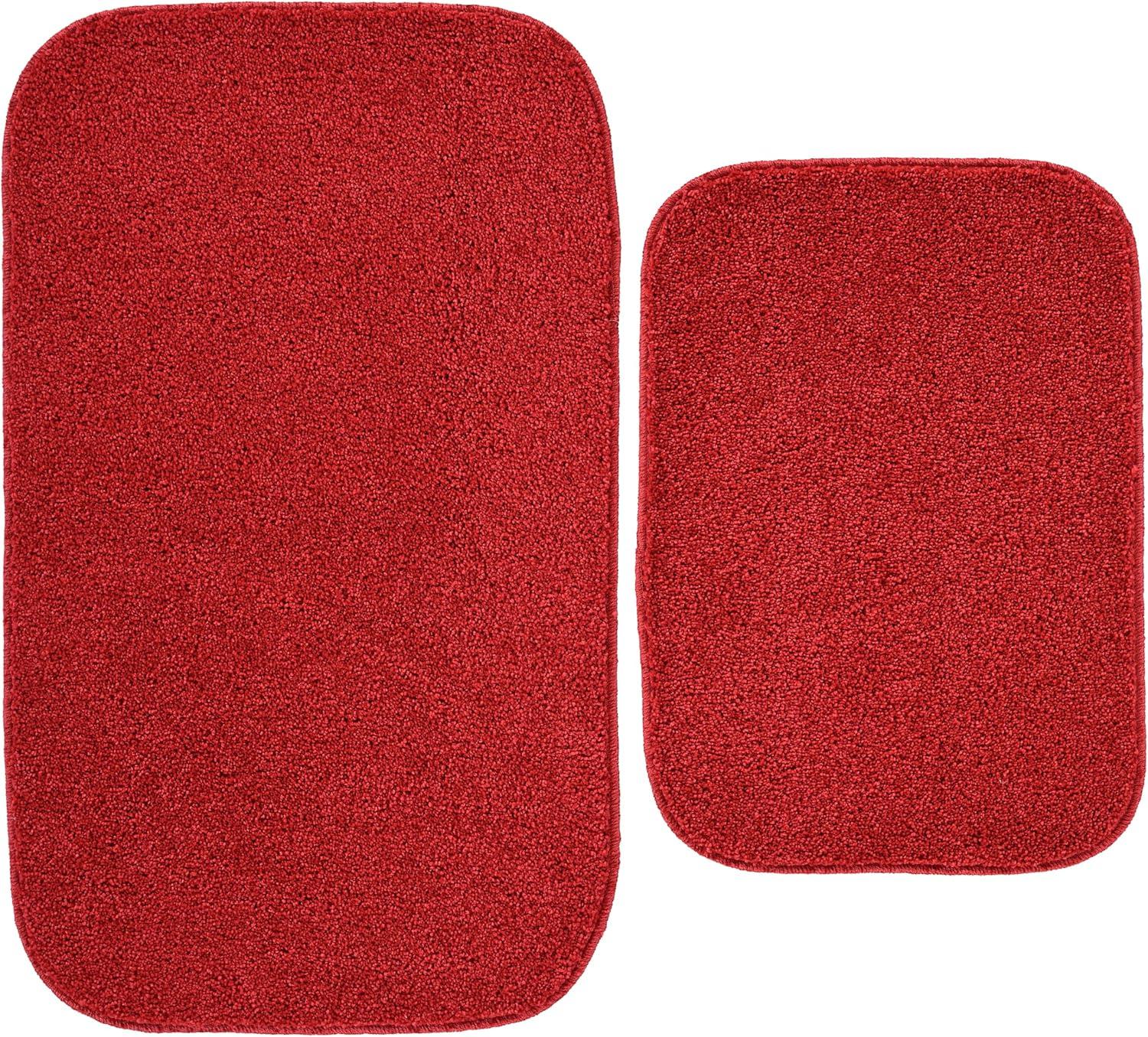 Garland Rug Gramercy Washable Bath Rug Set, 2 Piece (20"x34" & 17"x24") Classic Red