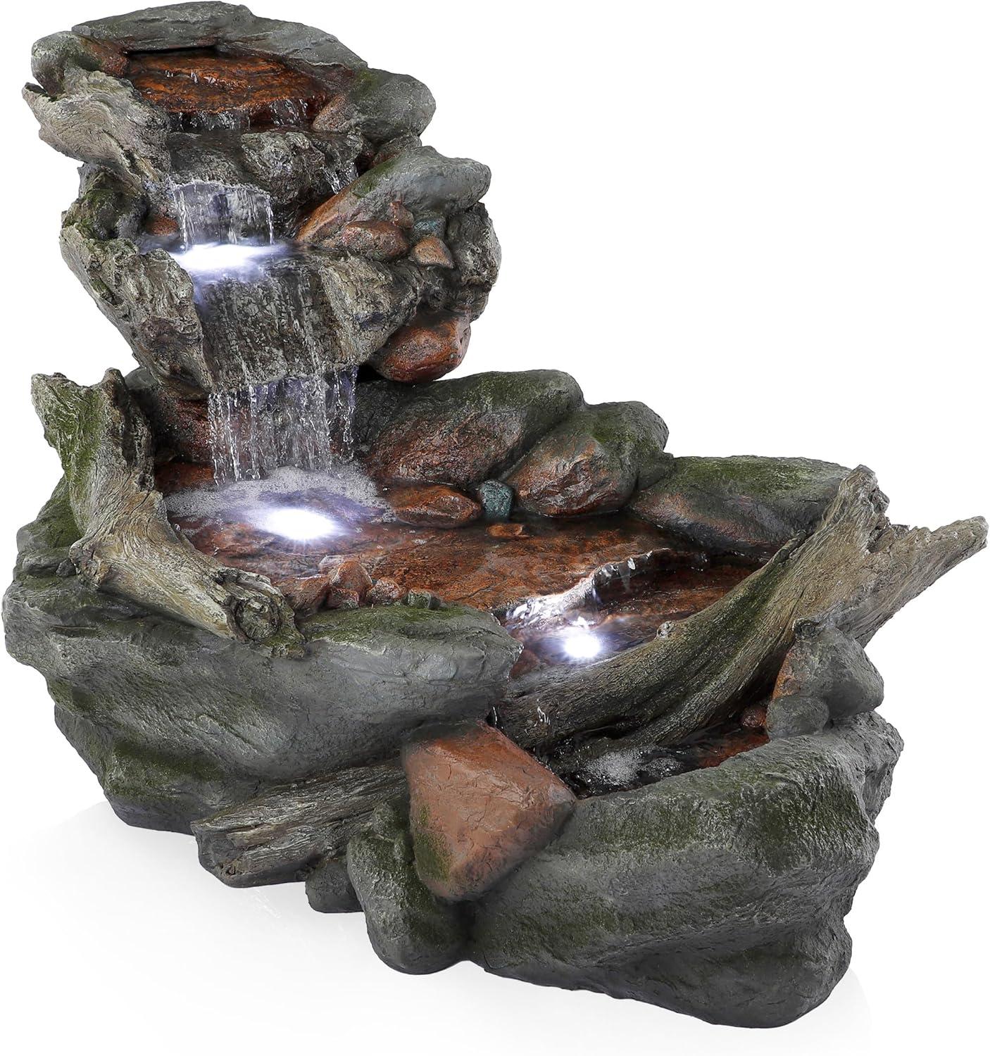 60" Gray Resin 3-Tier Rock River Fountain with LED Lights